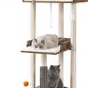 FourFurPets 43.7" Cat Tree, Modern Cat Tree Tower, Cat Tower for Indoor Cats Large Adult, Big Cat Tree with Scratching Post, Wooden Cat Tree with Large Perch, Cat Condo for Adult cat, Rustic Brown