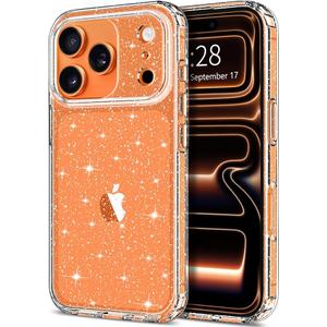 iPhone 17 Pro Max Case Glitter, Gold Glitter Sparkly Shiny Bling Sparkle Cute Cover, Anti-Scratch Soft TPU Slim Fit Shockproof Protective Phone Cases for Women Girls, Gold Glitter