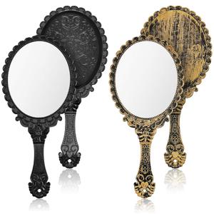 Jetec Vintage Handheld Mirrors, 2 Pieces, Black, Bronze, Oval Shaped, Portable, Compact, with Handle, Ideal for Makeup, Hair Styling, Skin Care, Hanging as Decor