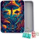 Metal Tin Box with 2 Paper Clamp, Multi Function Tinplate Box Container, Cute Mini Portable Small Iron Storage Container with Lid for Home Storage, 5 x 3.7 IN, Mushroom World