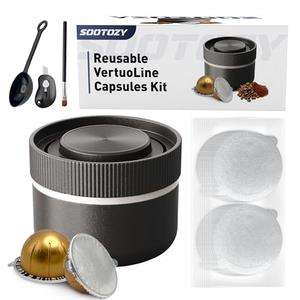 Reusable Pods Kit for Nespresso Vertuo, Refillable Coffee Pods with 100pcs Aluminum Covers Foil Seals Lids for VertuoLine Capsules, Compatible for VertuoPlus Espresso Machine (Pods not included)