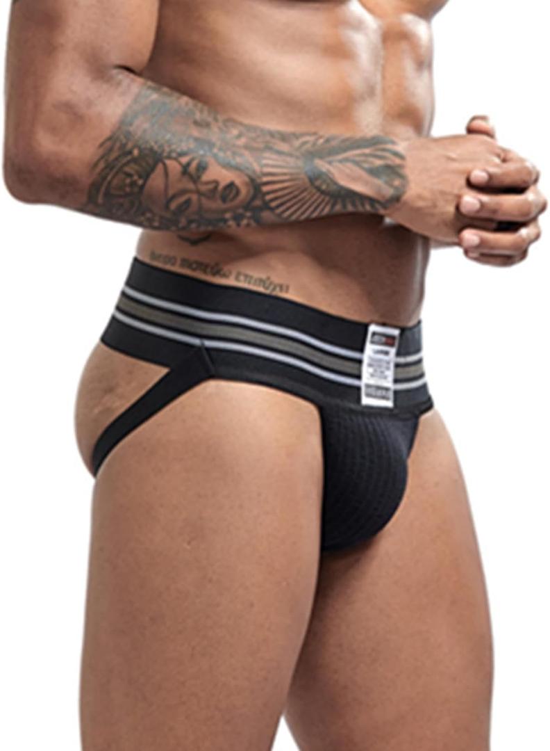 JOCKMAIL Ultra-wide Belt Sexy Men Underwear Jockstrap Briefs Men G String Thongs (Black)