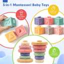 Baby Sensory Teething Toys Set, Montessori Baby Toys 6-12 Months, Incl Newborn Rattle Teether & Baby Blocks & Soft Stacking Rings, Ideal Babies Boy Girl Gifts, Infant Toys 0-3-6-9-12-18 Month