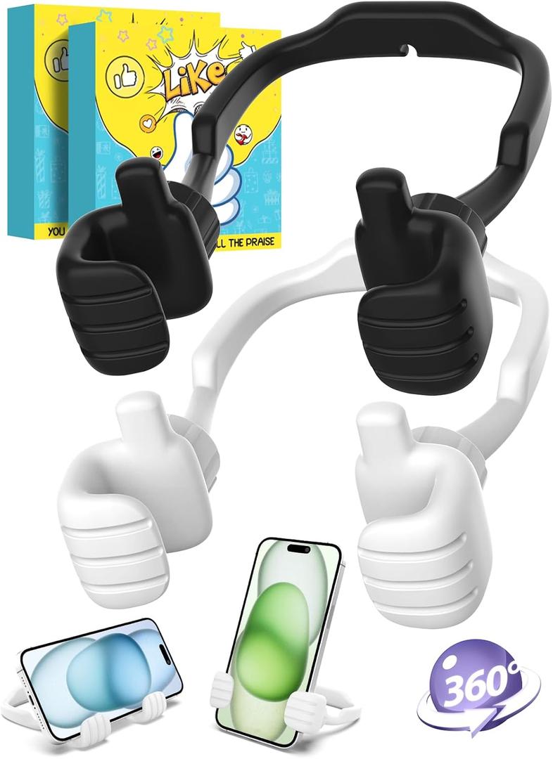 Valentines Day Gifts for Teens Boys Girls Kids Cell Phone Stand: UPGRADE Adjustable Thumbs Up Lazy Phone Holder for Desk Cool Gadgets Fun Birthday Gifts for Men Women Adults Husband Wife Him Easter (Black & White)