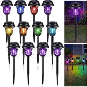 Qualirey 12 Pcs Solar Mosquito Zapper Outdoor Waterproof Solar Powered Bug Zapper Outdoor Mosquito Killer Lamp Trap Repellent Light for Garden Yard Insect (Purple and Colorful Light,Black)