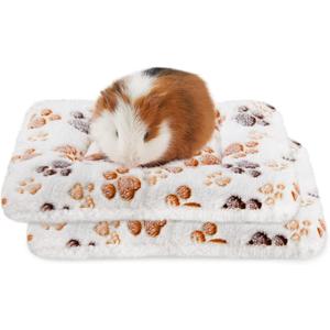 Amakunft 2 Pcs Guinea Pig Bed Mat Washable, Rabbit Winter Bed Pad for Indoor, Warm Small Animal Bed Mattres, Fleece Sleeping Pad for Bunny, Rat, Hedgehog, Sugar Glider, Chinchilla (Paw, Medium)