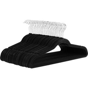 Basics Slim Velvet NonSlip Space Saving Suit Clothes Hangers for Closet Organization, Black/Silver, 30Pack