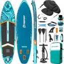 FBSPORT 11'6" Premium Stand Up Paddle Board, Yoga Board with SUP Accessories & Carry Bag | Wide Stance, Surf Control, Non-Slip Deck, Leash, Paddle and Pump for Youth & Adult(Blue Orange)