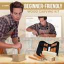 JJ CARE Wood Carving Kit, 24pcs Wood Whittling Kit with 12 SK2 Steel Carving Knives, 10 Basswood Blocks, 1 Grinding Stone & Storage Case, Gift Set for Beginners & Adults