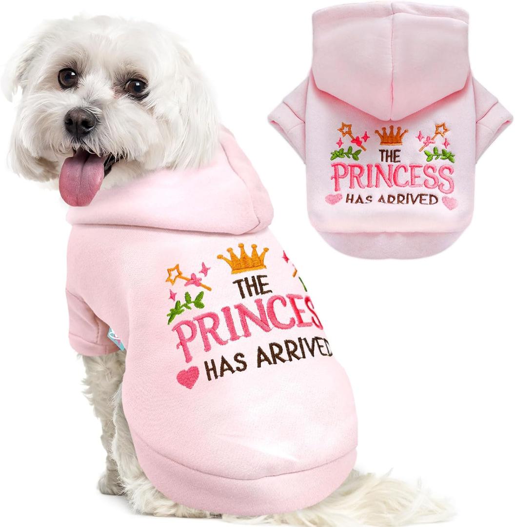 Small Dog Hoodie Clothes Cute Pink Princess Fleece Dog Sweater for Small Dogs Cats Girl Warm Puppy Sweatshirt with Leash D Ring Fall Winter XS Pet Outfits Chihuahua Yorkie Shihtzu(Pink,XS)
