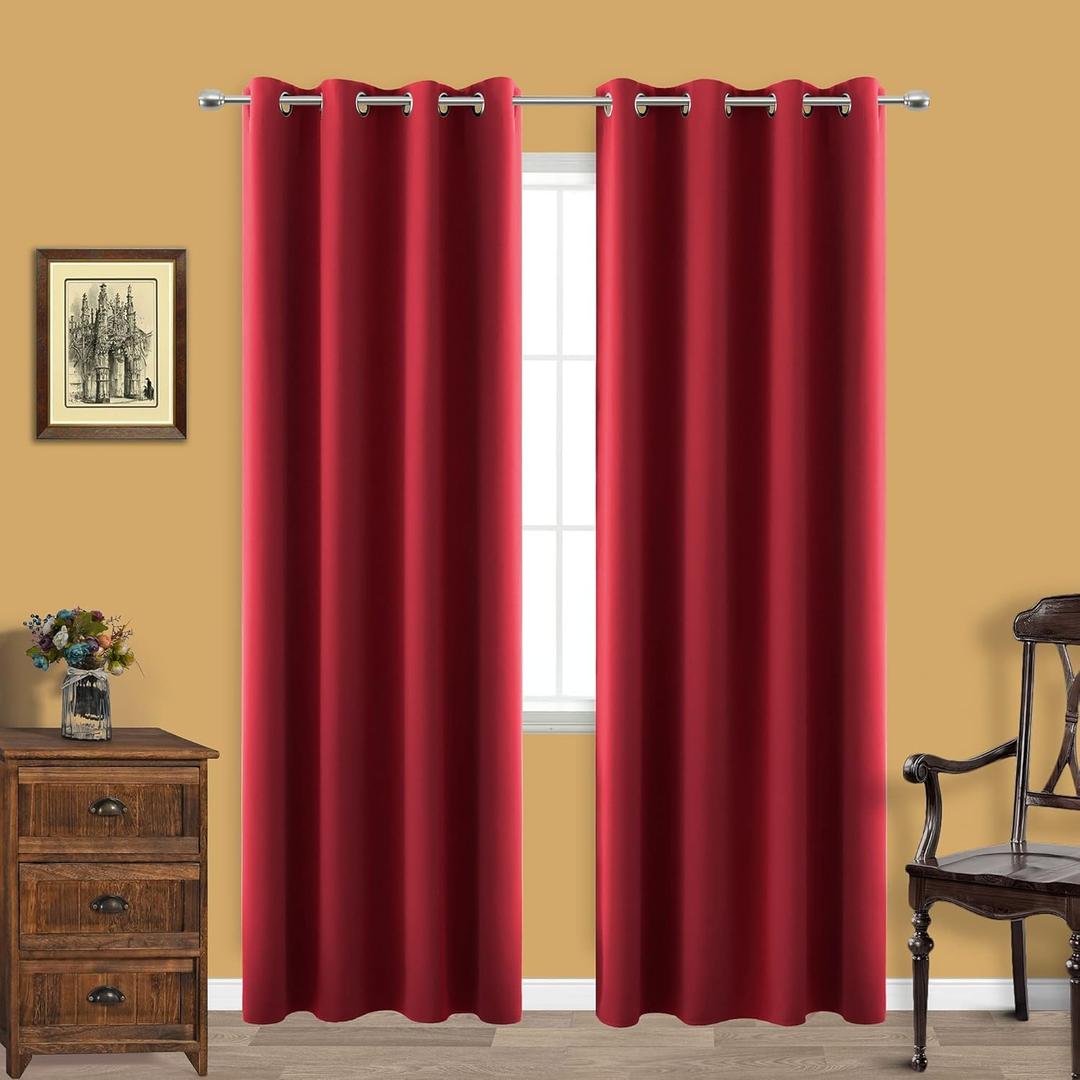 KOUFALL Red Curtains 2 Panels for Bedroom Living Room,Blackout Window Room Darkening Grommet Curtain Drapes, 29.5x31.5Inc 
