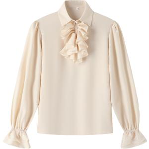 Boys Kids Medieval Pirate Shirt Vampire Costume Renaissance Victorian Scottish Jacobite Ghillie Halloween Tops Beige (6-8 Years)