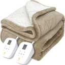 Marquess Heated Blanket Flannel Washable Queen Size Electric Blanket with 4 Heat Settings/Safety 10 Hours Auto-Off Dual Controllers (Linen, 84''90'')