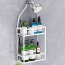 Meangood Shower Caddy 10.4" x 4.5" x 22.04" Hanging Shower Caddy Organizer Over Shower Head Big Capacity for Shampoo, Conditioner with Hooks for Razor/Sponge, White