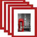 8x10 Picture Frame (Pack of 4, Red) Made of Real Glass and Wooden Frame - Display Pictures 5x7 with Mat or 8x10 Without Mat, 8 by 10 Photo Frames Table Top Display and Wall Mounting