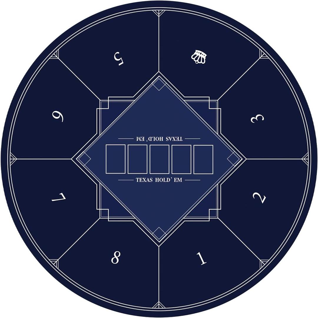nuveti Round Poker Mat for Texas Holdem | Portable Poker Table Top with Art Deco Layout Print 6-8 Player Game Layout Mat to Play Cards, Poker Games, Blackjack, Casino, 39''X 39''X 2MM