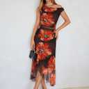 BerryGo Women Summer One Shoulder Maxi Dress Floral Ruched Mesh Bodycon Asymmetrical Date Night Formal Wedding Guest Dress (M)