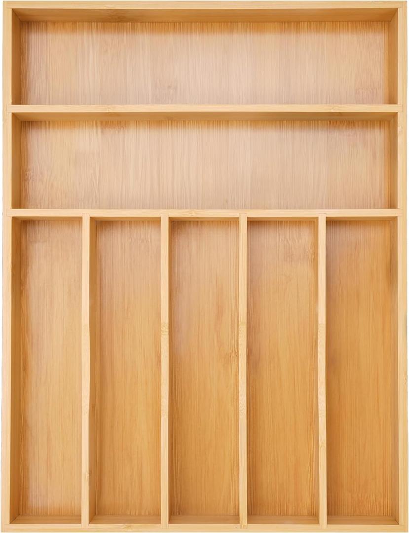 Silverware Organizer Kitchen Drawer Organizer Utensil Organizer Bamboo Silverware Holder Cutlery Organizer in Drawer Flatware Organizer Tray(7 slots, Natural