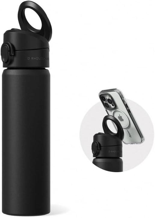 RHINOSHIELD AquaStand Magnetic Bottle 23 oz | Stainless Steel Insulated Water Bottle with Straw Lid, Sport Bottle with MagSafe Compatible Handle, Tripod with Adjustable Angles, Leak Proof - Black 