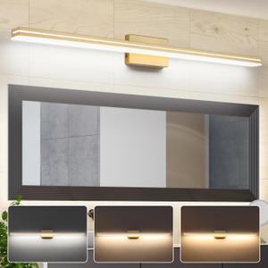 SineRise LED Modern Bathroom Vanity Light Fixtures (48-Inch, 3000K/4000K/6000K, Dimmable), Gold Modern Acrylic Bathroom Wall Lighting Fixtures Over Mirror