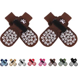 EXPAWLORER Anti Slip Dog Socks to Prevent Licking Paws, Dog Shoes for Hot Pavement, Dog Booties, Traction Control Boots & Paw Protectors for Hardwood Floors Coffee, Small