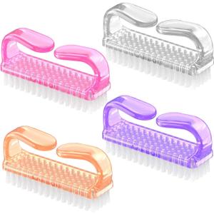 Larbois Handle Grip Nail Brush, Nail Brushes Hand Fingernail Brush Cleaner Scrubbing Kit Pedicure for Toes and Nails Men Women (4 Pack) (Orange)