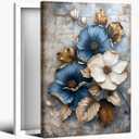 Modern Floral Canvas Wall Art Blue and White Flower Market Wall Decor Pictures Abstract Background Golden leaf Poster Prints for Living Room Bedroom Office Home Decoration 24x36in Ready to Hang