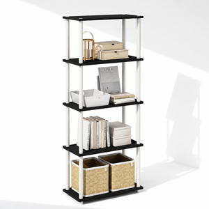 Turn-N-Tube Book Shelf, 5-Tier Bookshelf, Bookcase with Multipurpose Compact Display Rack, 11.6 x 23.6 x 57.4, for Living Room, Bedroom, Home Office, Black/White