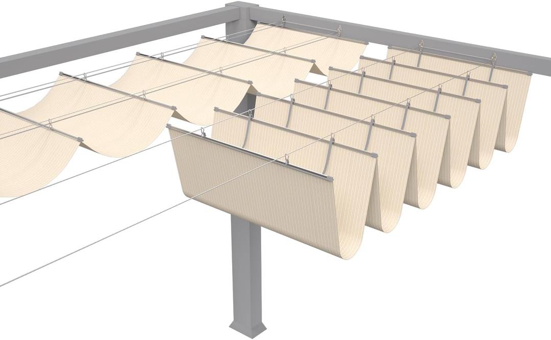 TANG 4' x 16' Pergola Cover Shade Canopy, Retractable Awning Sun Shades Outdoor Patio Pergolas Kit for Deck Backyard Gazebo, Wave Shade Sail with Hardware Wire Cable, Beige