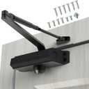 Automatic Door Closer Heavy Duty Fire Prevention Spring Hydraulic Aluminum Alloy Surface Mounted Residential Commercial Grade Door Closer Adjustable Speed Door Weights 99-187 Lbs Size2-Black