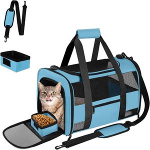 Airline Approved Pet Carrier Backpack for Cats & Dogs, Expandable Collapsible Cat Carrier with Breathable Mesh & Safety Leash, Portable Dog Travel Carrier for Hiking/Car/Train Blue  20.0"L x 13.0"W x 13.0"H
