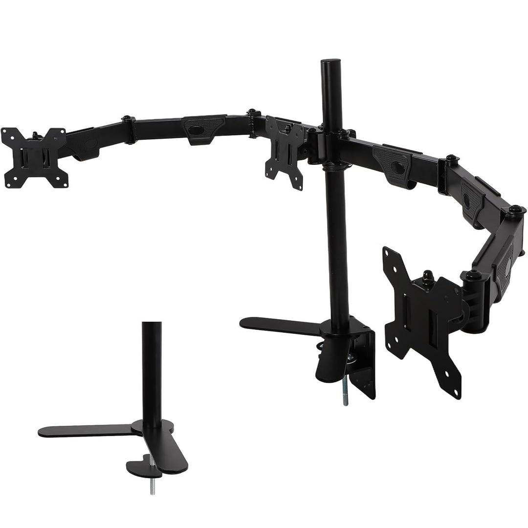 3 Monitor Desk Mount  Triple Monitor Stand Fits 17-32 Inch Screens (Max 19.8 lbs Each)  Adjustable Computer Stand  VESA Compatible  Clamp/Grommet Base  Perfect for Home & Office