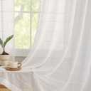 YJ YANJUN Off White Sheer Curtains 108 inches Long Stripe Pattern Linen Textured High Ceiling to Floor Curtains for Patio Door Bohemian 9 FT Drapes for Living Room 2 Panels Set 52" W x 108" Off White