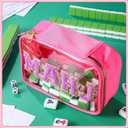 Empty Mahjong Tile Bag American PVC Clear Mahjong Case Size 166 Waterproof Zippered Storage Tile Holder Rack Bag for Game Lover Gift Travel, Case Only (Hot Pink,Mahj)
