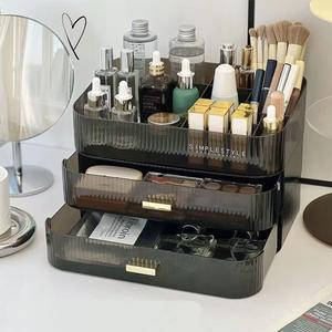Makeup Organizer for Vanity, Large Desk Organizer with Stackable Drawers for Cosmetics, Skin Care, Lipsticks, Palette, Nail Care, Ideal Storage for Dresser and Bathroom Countertop- Black (1 Tray + 2 Drawer)