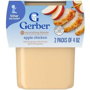 Gerber Baby Food 2nd Foods, Dinner, Apple Chicken Puree, 4 Ounce Tubs, 2-Pack (Pack of 8), Best Before: MAR/31/26