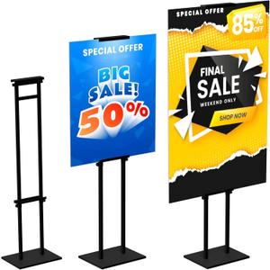Poster Stand for Display Pedestal Sign Stand,Adjustable Floor Standing Sign Holder,Heavy Duty Banner Stand with Base Height Up to 75 inch Double-Sided for Board & Foam Sign (Double-Pole Poster Stand,2Pack)