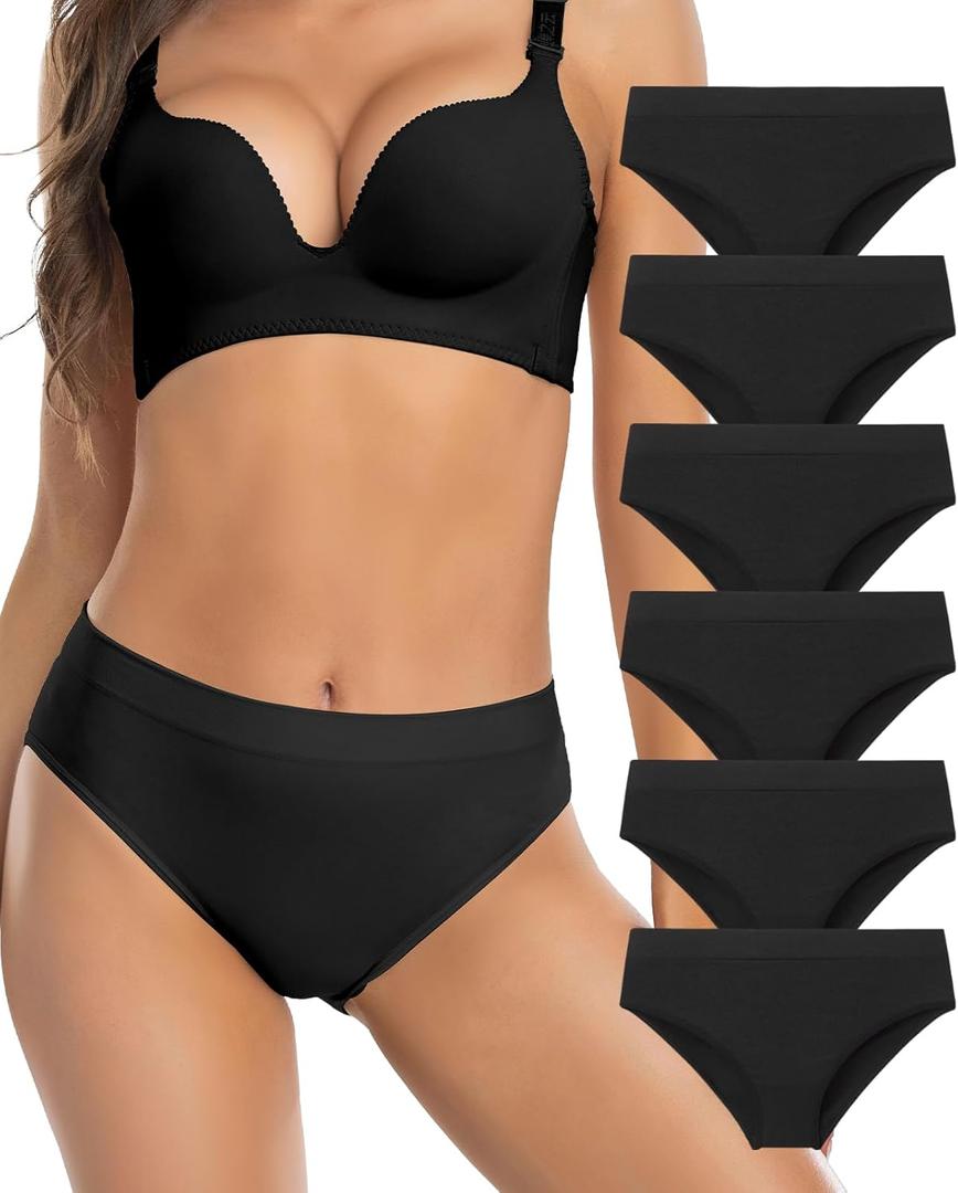 Womens Bikini Panties Seamless Underwear, Soft Stretch Cheekini Hipster Briefs 6 Pack (Small)