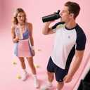 POWCAN 24 oz Insulated Water Bottle for Sports: Push-Button Spout & Quick-Flip Straw, Leakproof, Keep Cold 24Hrs, Fits Car Cupholder, Stainless Steel Bottle for Travel, Gym, School (Midnight Black)
