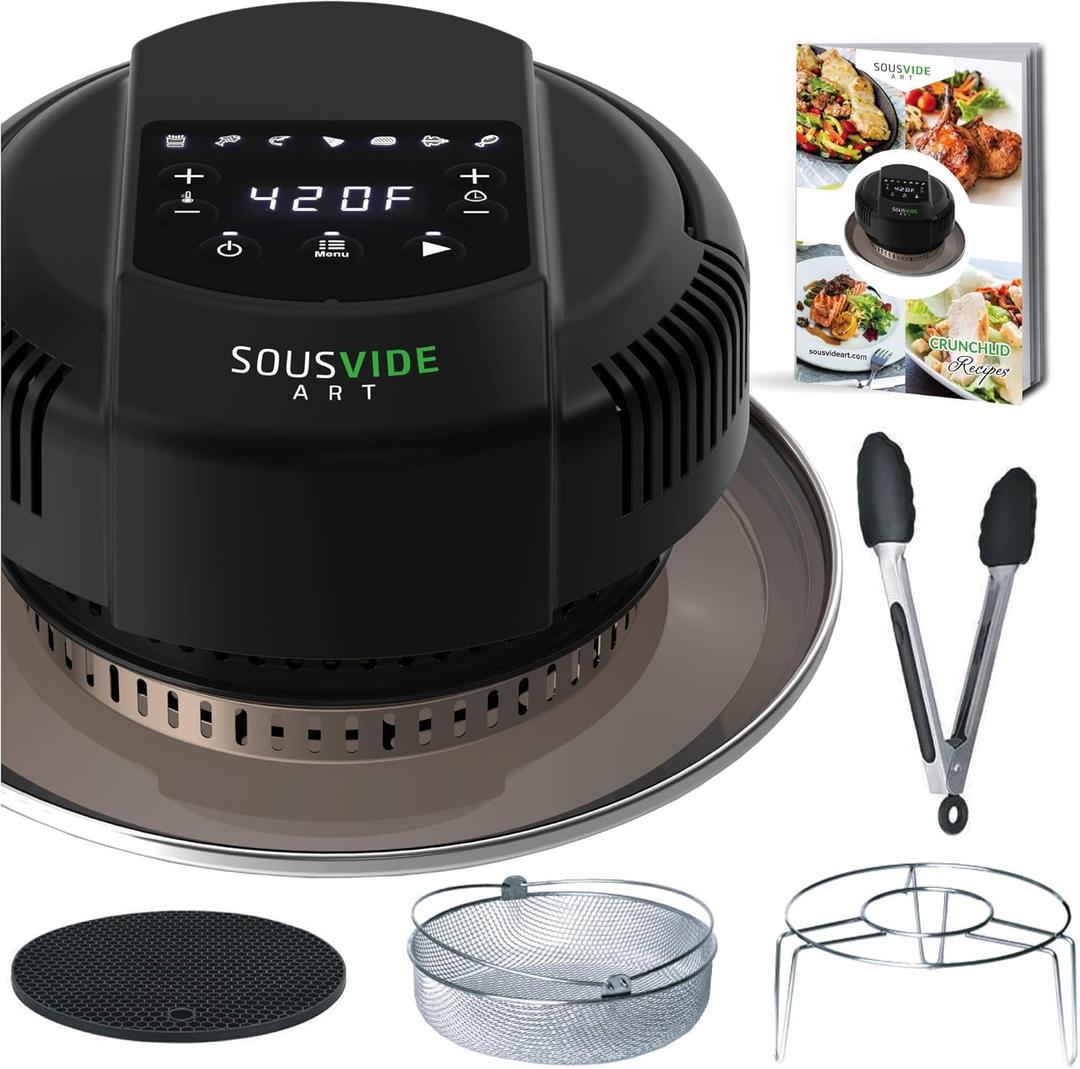 Sousvide Art 7-in-1 Instant Pot Air Fryer Lid 8 qt, Instant Pot Pressure Cooker Attachment - Fryers Lid - Instapot Accessory - Air Fryer Accessories Combo with Basket, Rack, Mat, Tongs, Cookbook