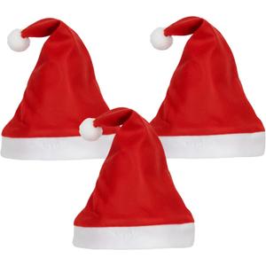 Santa Hat for Christmas Party & Holiday Wear | Soft Red Xmas Hat with White Trim & Pom-Pom | Festive Costume Hat for Adults (Pack of 3)