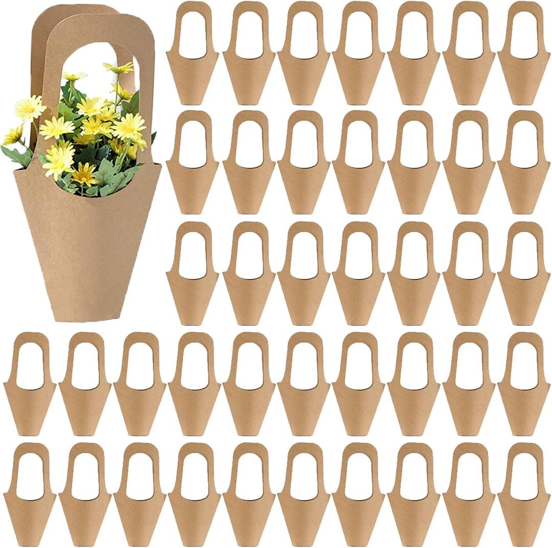 Tergy 50Packs Kraft Paper Flowers Gift Bags Brown Hanging Bouquet Wrapping Bags for Home Decoration (14Inches), 1 count