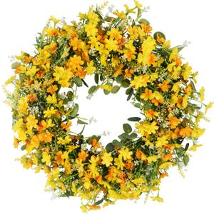 LOKEINSA 22In Wreaths for Front Door, Yellow and Orange Daisy Wreaths for Front Door Indoor Outdoor Home Farmhouse Festival Dcor