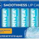 NIVEA Smoothness Lip Care, Sunscreen Lip Balm with SPF 15 Broad Spectrum, Shea Butter, Nourishing Oils and Vitamin C & E, 3-in-1 Moisture, Repair and Sunscreen, 0.17 Oz Stick, Pack of 4