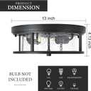 Black Ceiling Light Fixtures Flush Mount Light, 2 Bulb with Glass Flush Mount Ceiling Lights Fixture Bedroom, Indoor Outdoor Ceiling Lights for Porch Hallway Kitchen