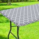 Smiry Rectangle Picnic Table Cover, Waterproof Elastic Fitted Camping Tablecloths for 8 Foot Tables, Wipeable Flannel Backed Vinyl Tablecloth Protector for Indoor, Outdoor (Grey, 30x96 Inches)