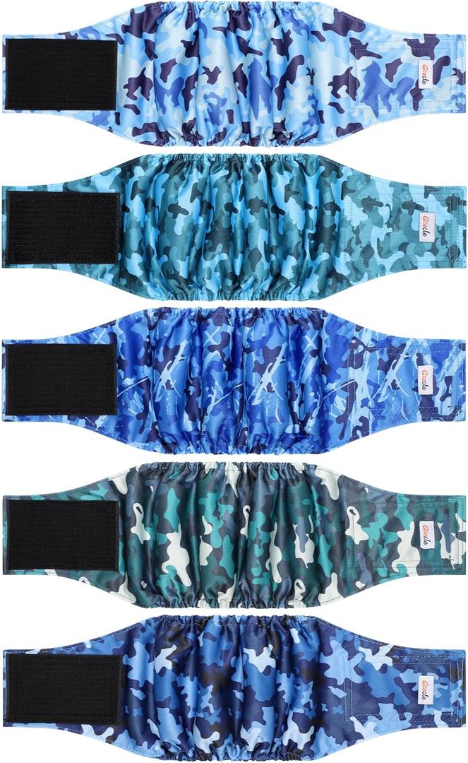 5 Pack Dog Diapers Male Reusable, Premium Belly Bands for Male Dogs, High Absorbing Male Dog Pee Wraps for Doggie in Incontinence or Excitable Urination and Training Camouflage Pattern L