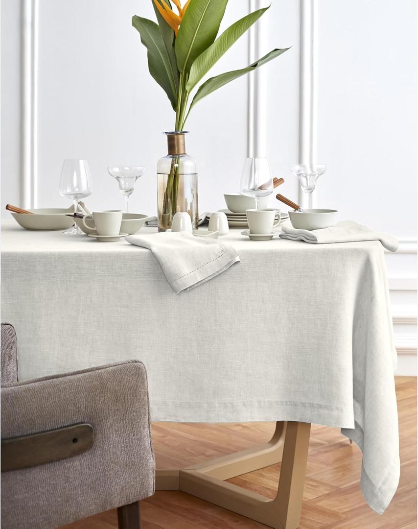 Solino Home Light Flax Tablecloth 70 x 70 Inch - 100% Pure Linen Square Tablecloth - Machine Washable Table Cloth for Spring, Summer - Sonoma (70" x 70" (Square))