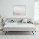 KEIKI Twin Size Upholstery Daybed with Trundle and USB Charging Design, Twin to King Design Mid-Century Extendable Sofa Bed, Easy Assembly, No Box Spring Required, for Living Room and Bedroom, Beige