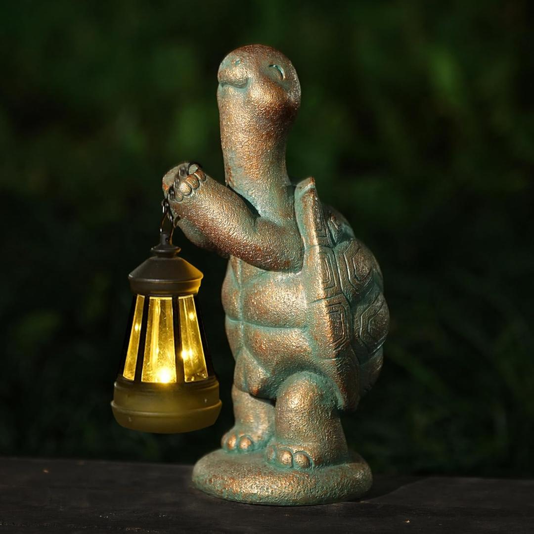 Turtle Solar Powered Outdoor Garden Statue, Resin Statue with Solar Light Lantern, Decorative Lawn, Yard Outdoor Decoration. Unique Home Decoration, Gifts for Women